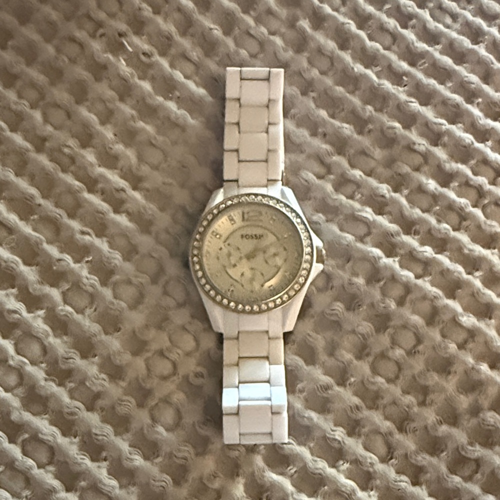 Fossil White Watch with Crystal Details